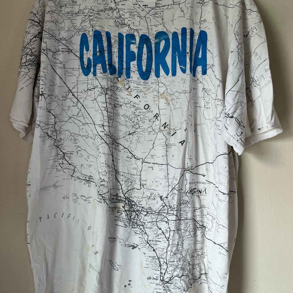 vintage  AOP single stitch made in usa 100% cotton california map shirt xl